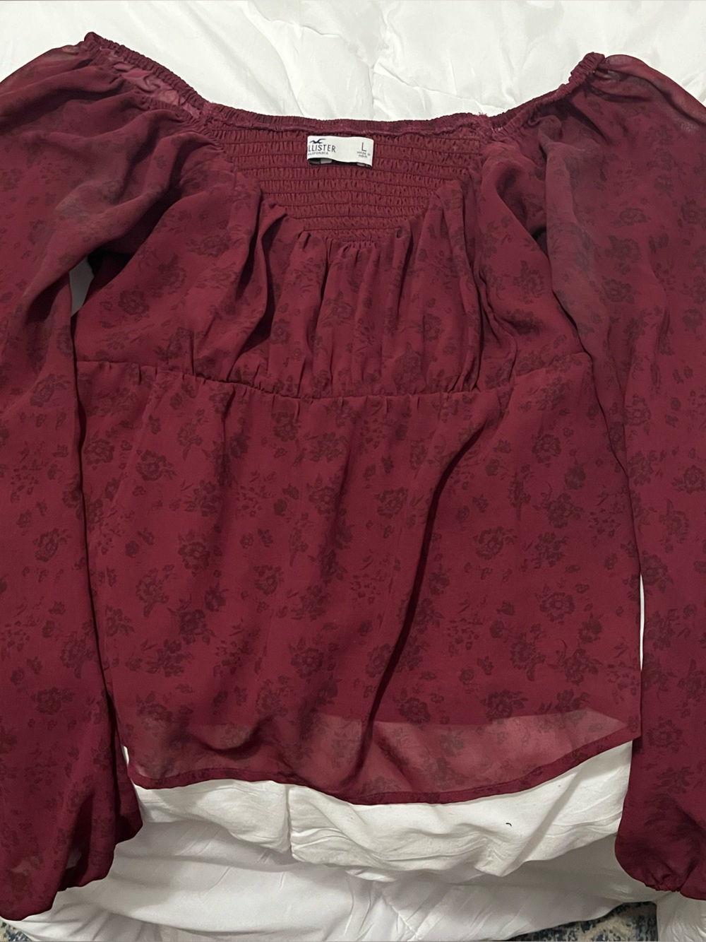 Maroon Floral Off-Shoulder Blouse